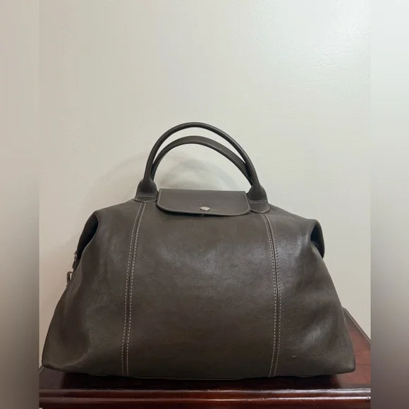 Longchamp Modele Depose Dark Brown Leather tote/shoulder Bag silver hardware - Picture 1 of 16